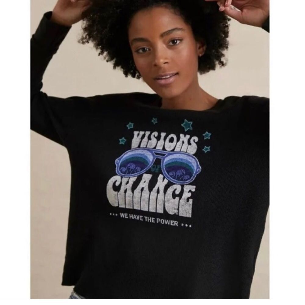 ANTHROPOLOGIE X SHARLENE ARTSY | Visions Change Black Waffle Top Women’s Size XS